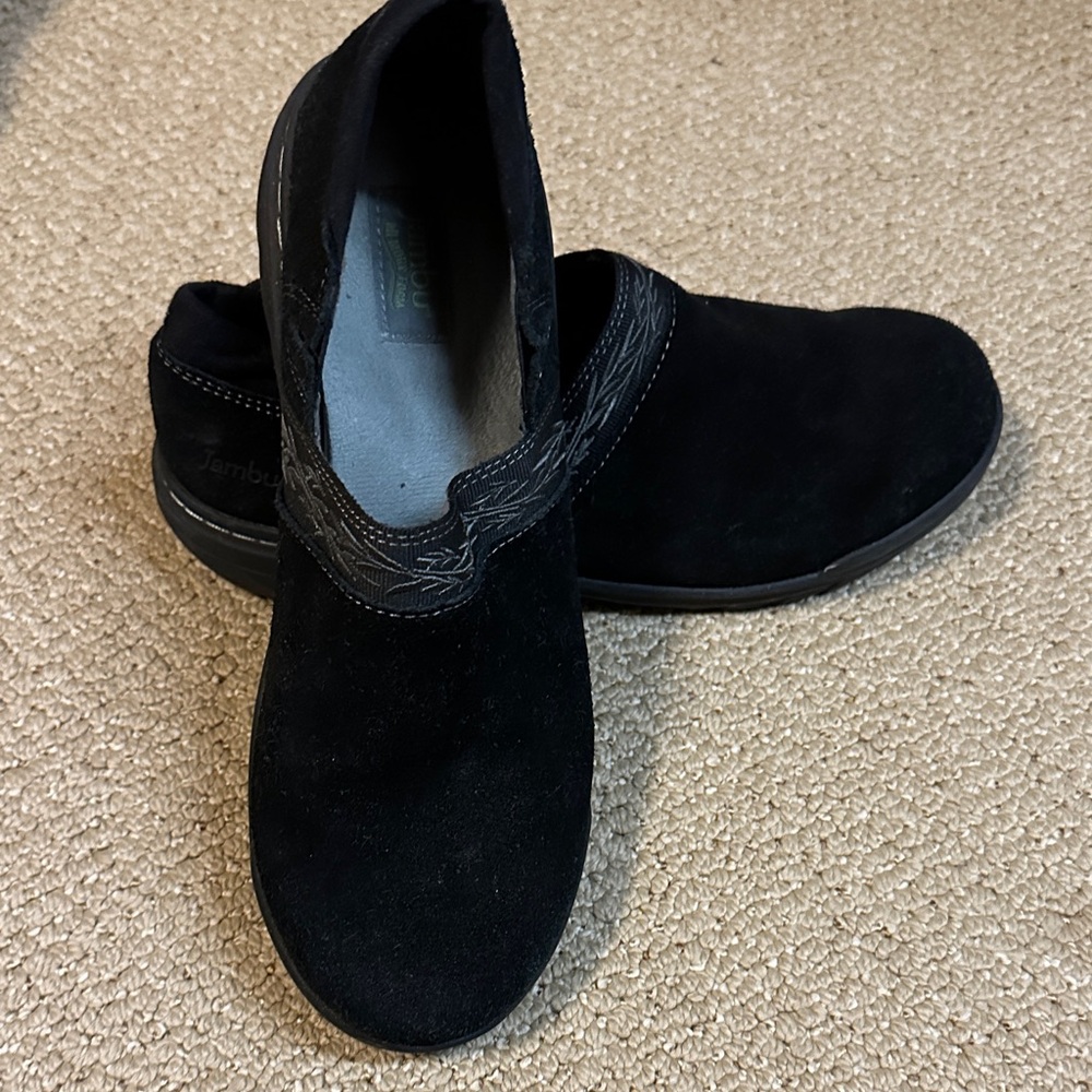 Jambu Black Suede Slip-On Loafers with Decorative Stitching